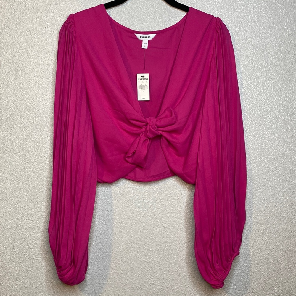 EXPRESS Hot Pink Front-Tie Crop Top